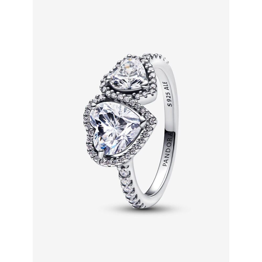 Sparkling Halo Hearts Ring S925 ALE Sterling Silver Size 7 Shimmering Pavé Halo